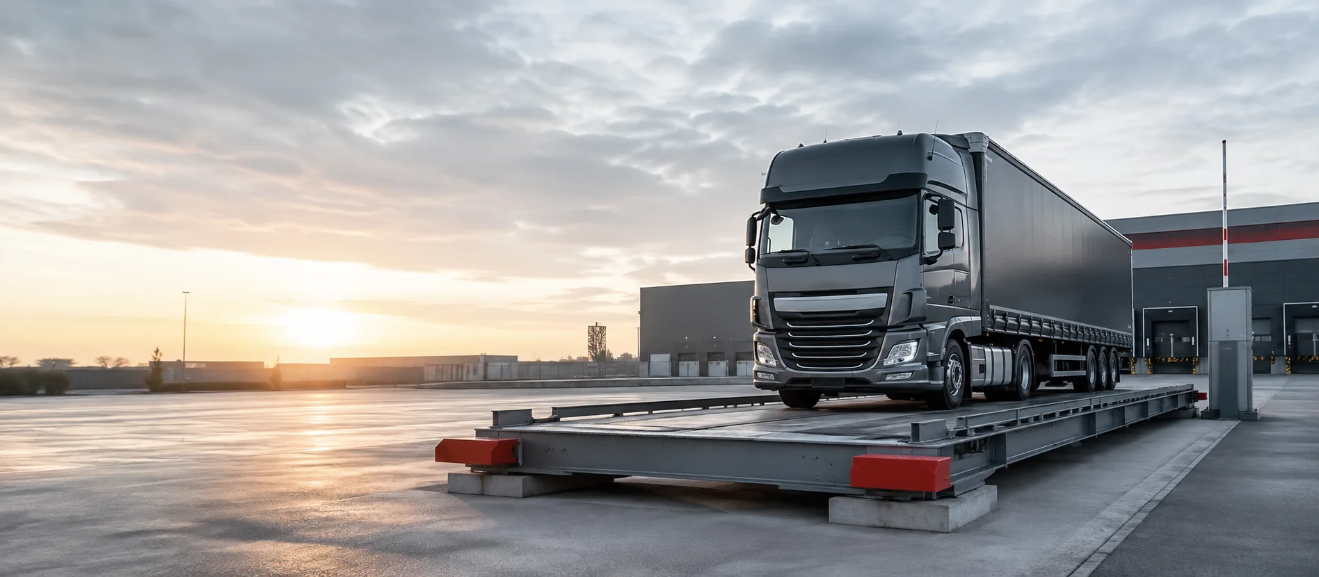 Autocamion pe un pod bascula intr-un terminal logistic